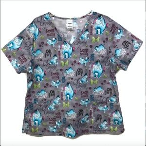 EUC Disney Eeyore Sz Large Gray Nurse Scrub Shirt